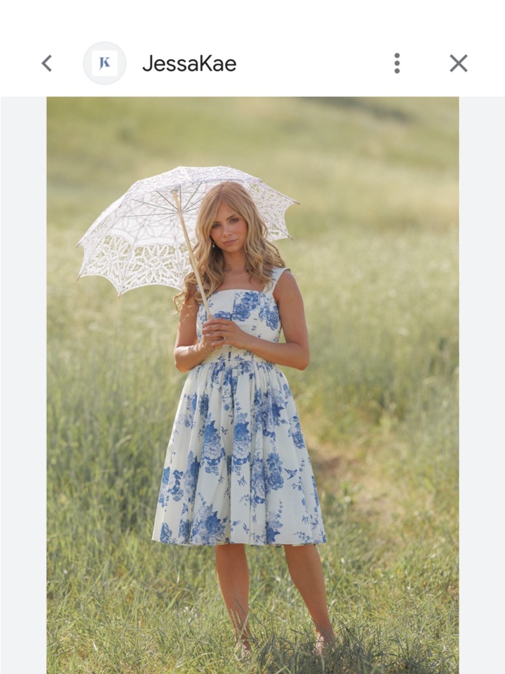 JessaKae White Dress with Blue Floral Print